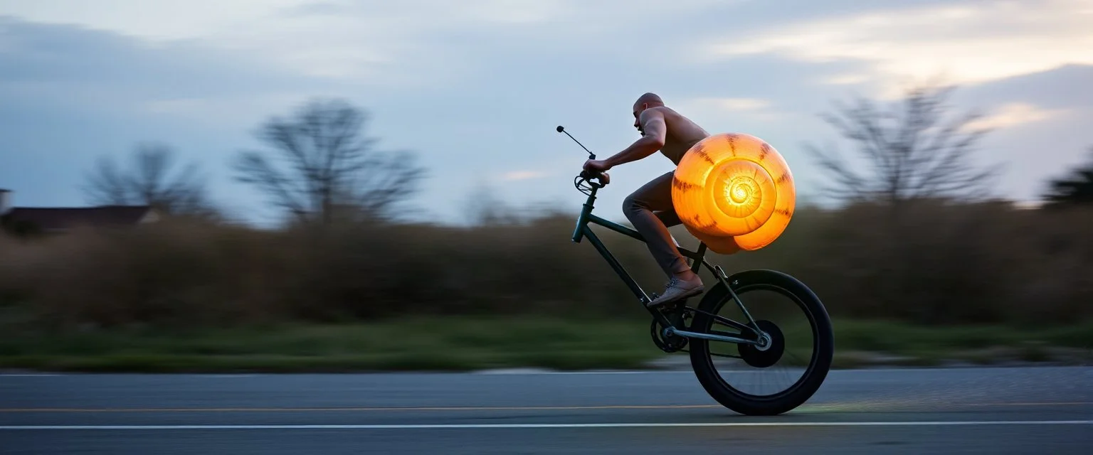 snail bike riding on one wheel with weird aura, blame it on the boogie