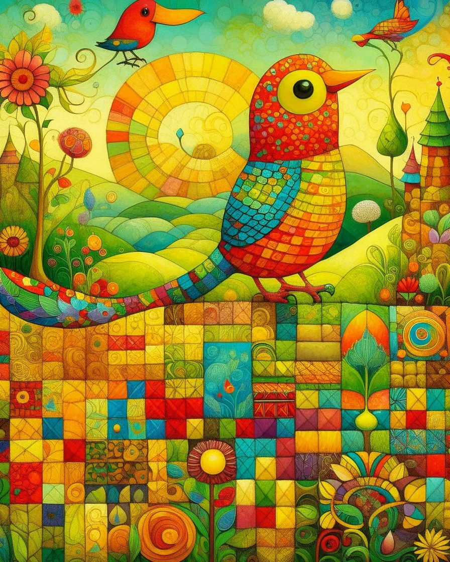 Patchwork by Meghan Duncanson and Jennifer Lommers and Didier Lourenço.kevin Sloan. Modifiers: oil on canvas 4k Michelangelo Enki Bilal Fairytale Disny Paradise birds Patchworks caterpillar Sun flouwer Silk collars oil on canvas