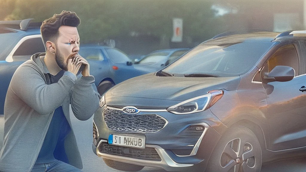 guy arguing on cellphone next to his kia sportage