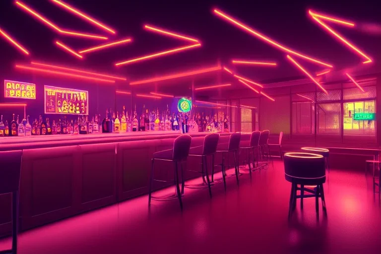 cocktail bar, people, fluorescent, bright, neon, paradise, hyperreal, city, police station, atmospheric,night lighting,rainy, realistic, unity engine, cinematic lighting, octane render.