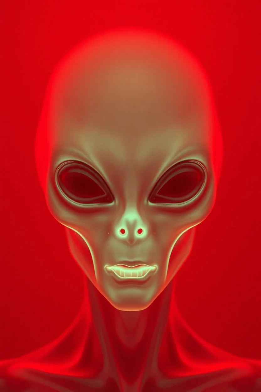 A transparent, hollow, glowing, face , a negative photo , 8k, high resolution for a big head alien in red