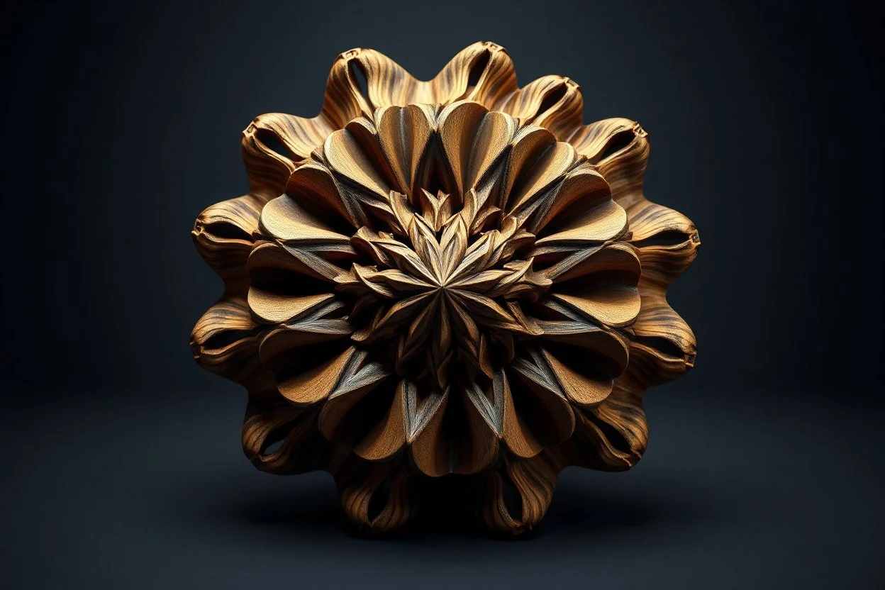 image of a 3d fractal onject made of good wood no background