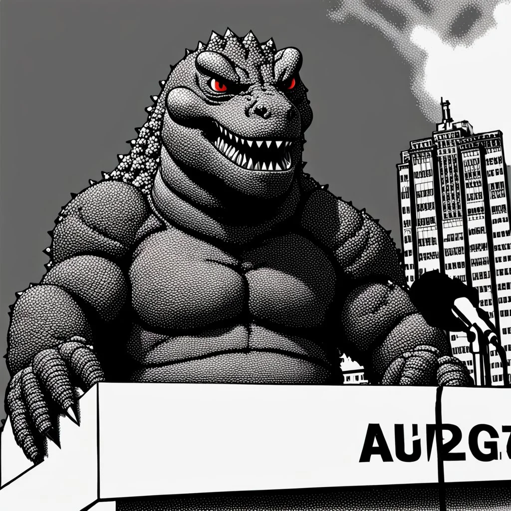 Godzilla gives a press conference.