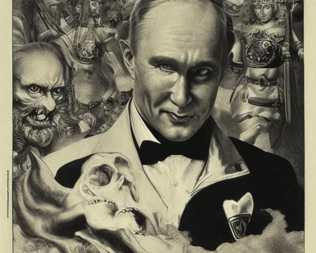 atomic bomb evil Russia president satan fangs Vladimir Putin,