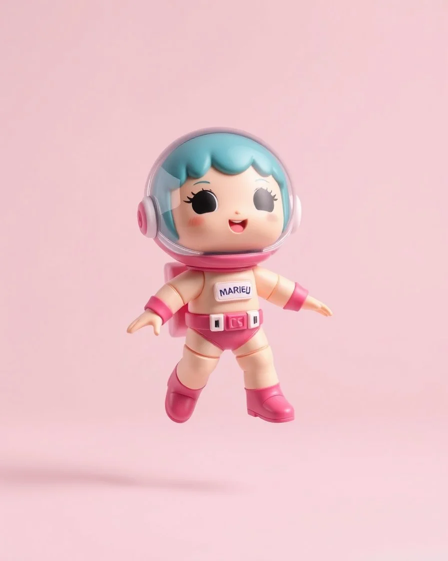 popmart's spacemolly figurine, floating on solid background color
