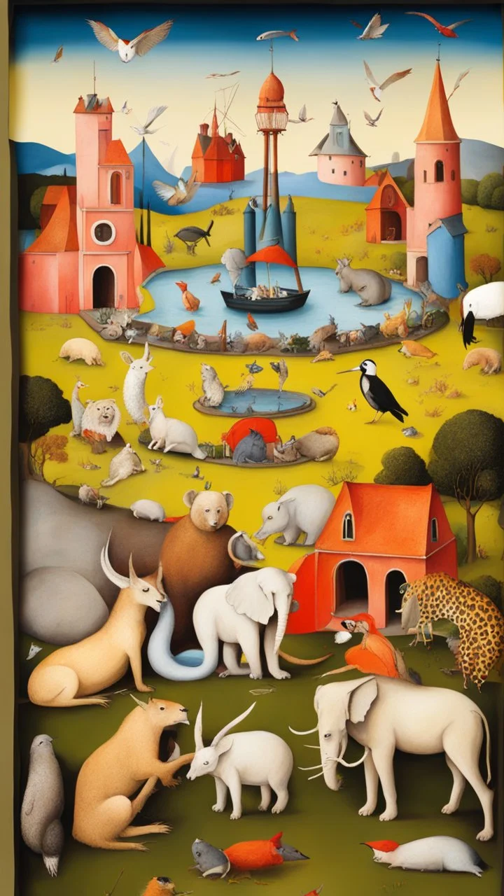 Hieronymus Bosch style , full of zoo animals