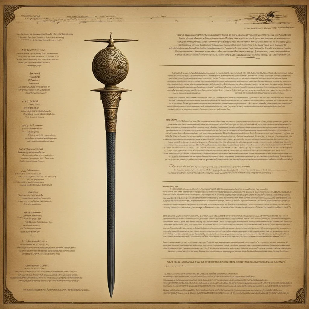 ConceptSheet: A document showing Sharur – the enchanted talking mace of Ninurta, Sumerian god so powerful of incomprehensible power.