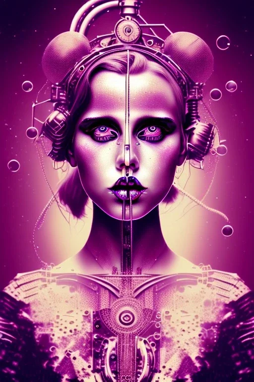 Danish singer MØ face,Abstract steampunk, purple tones,