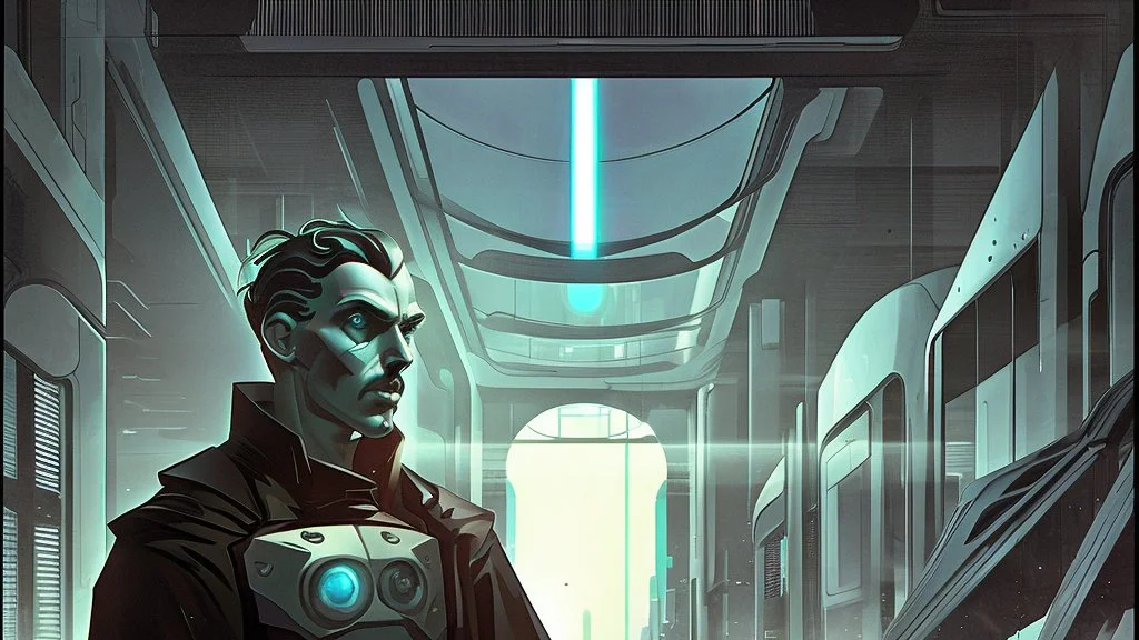 Futuristic, cyberpunk, Friedrich Nietzsche, comic style