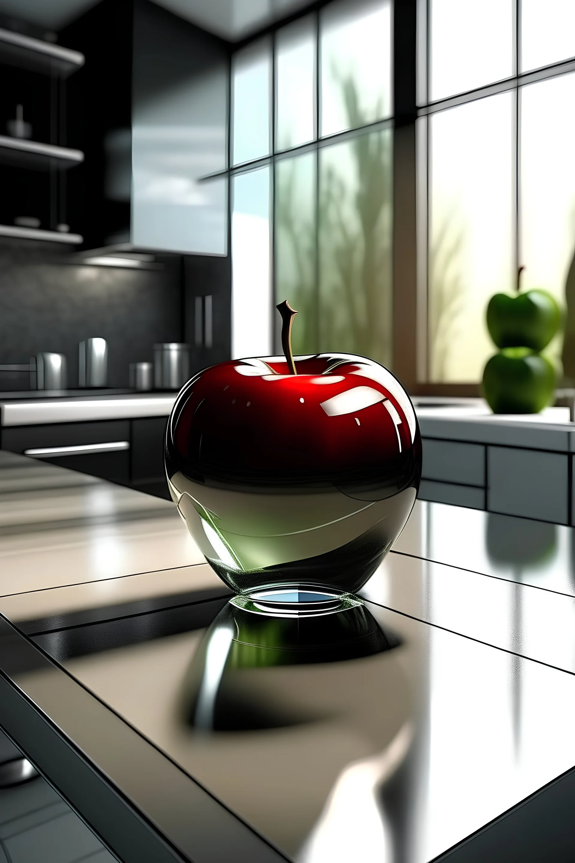 apple made of shiny glass on kitchen