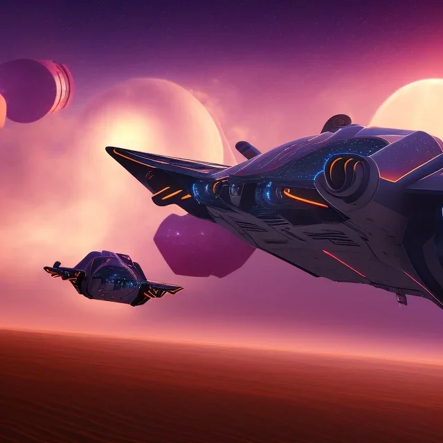 podracer concept, 2 engines side by side, purple lightning, Fast racing, motion blur, yellow desert background, sunset, alien planet