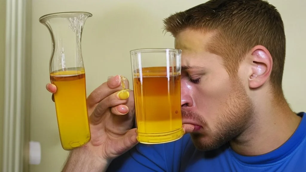 guy drinks urine sample