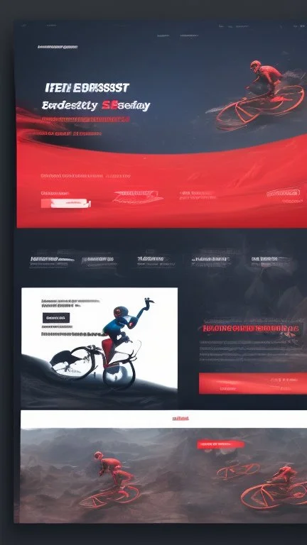 Design a user-friendly and visually appealing landing page for a sport website, prioritizing an intuitive user experience, red colors, power, skii, running, riding a bike, swimming