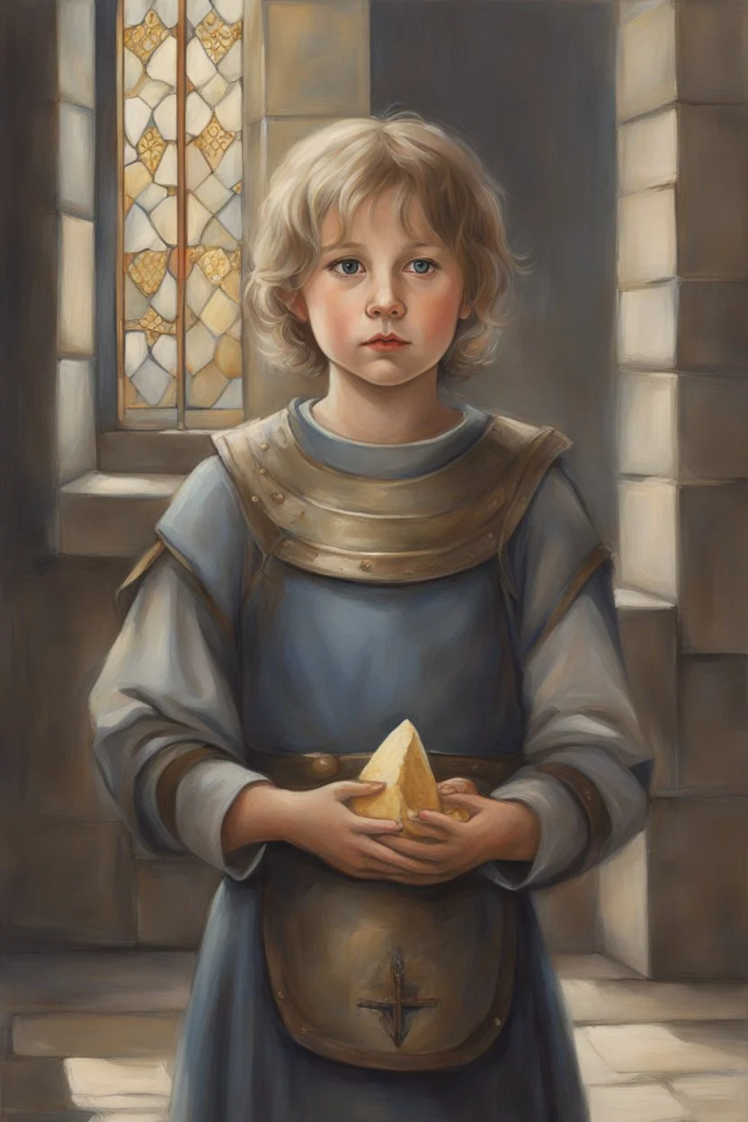 Portrait Art **Featured Art:** Joan, the Philanthropist: A more intimate approach. Joan's armor is replaced by simple garments. She kneels, handing a crust of bread to a child laborer. Her eyes reflect both strength and deep compassion. **Appearance:** evocative portrait concepts of Joan of Arc (an French female / women patron saint of France, honored as a defender of the French nation for her role in the siege of Orléans and her insistence on the coronation of Charles VII of France during the H