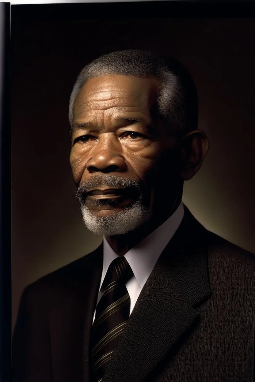 An extremely formal, funeral program on darkest brown deeply pigmented velvet paper with brilliant, brightest heavy golden fonts, with a photograph of an strikingly handsome slightly tanned Biracial Black man of 50 years of age on the front of the program, with a slightly gray goatee dressed in a very dark conservative suit and tie, the photograph has a dark brown background or dark brown drapery background, simple, minimalistic, less element, STUDIO LIGHTING,