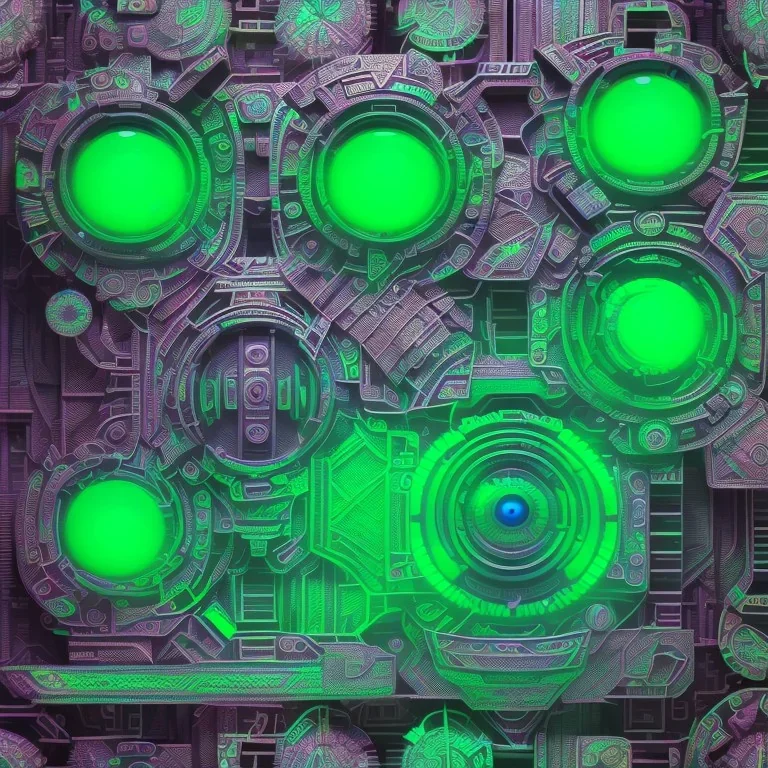 futuristic pinhole camera in Kente, rusted clocks lens, cinematic, scaffolding, african pattern symbols, engraved, cinema 4d, 3d render, corona renderer, 8k quality, green neon
