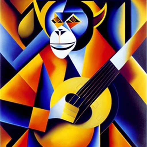 Georges braque Cubist painting of a monkey playing a banjo