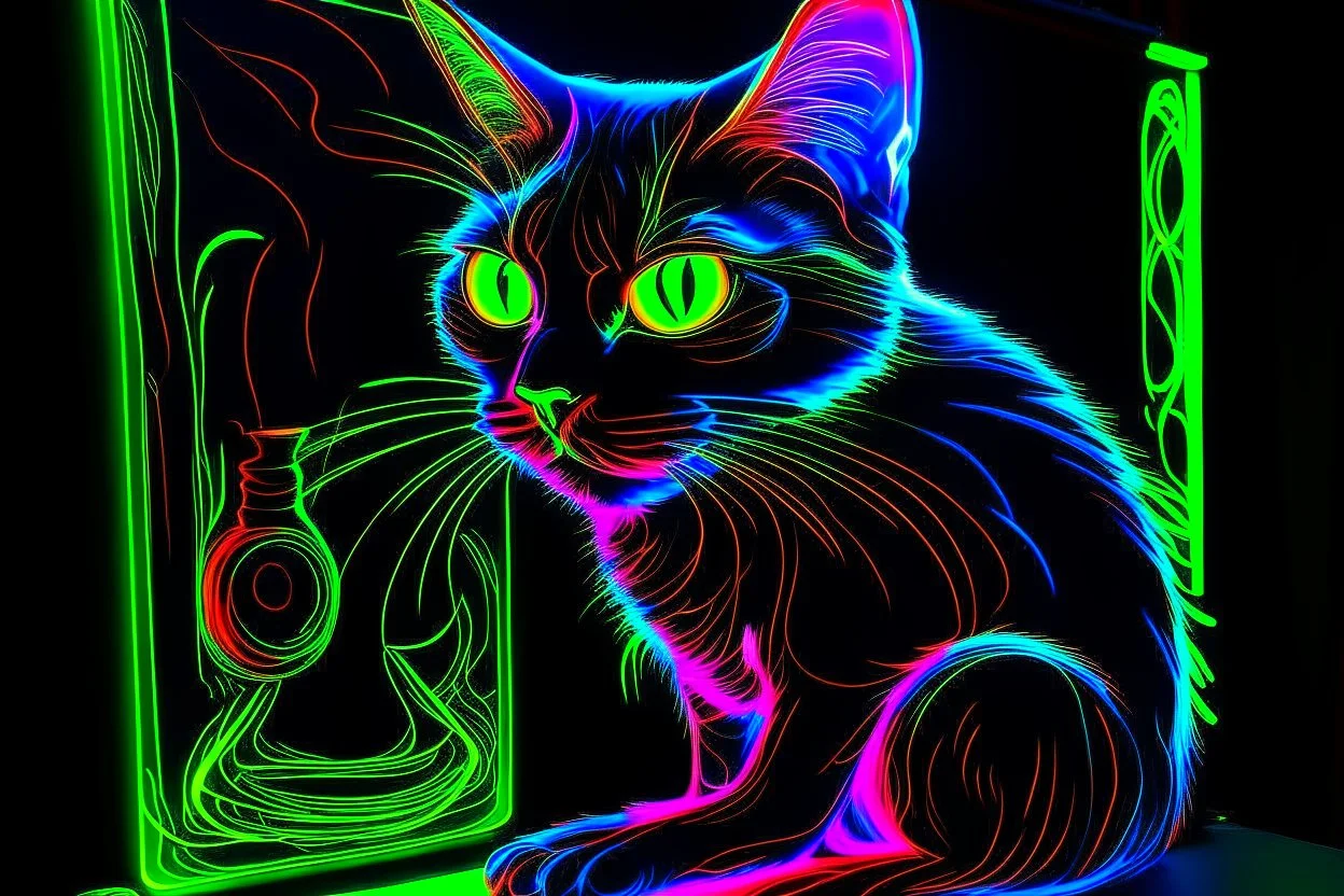 Black light art, neon cat