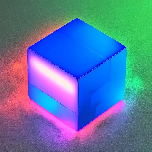 a blue metallic 4d cube inside a 4d orange rotating cube in a 4 dimension environment