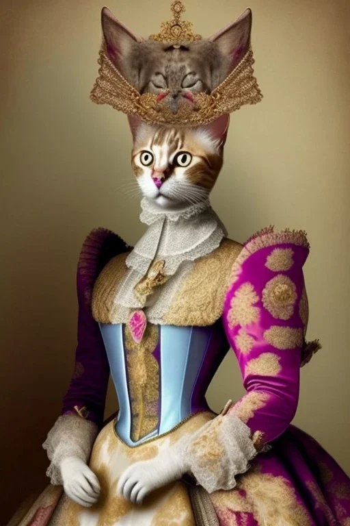 Portrait of a cat which is dressed like empress Elizabeth of Austria.