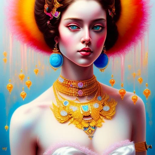 iv_a painting of a young woman, figurative art, an acrylic detailed painting,art style by Harumi Hironaka, turquoise pink and yellow, james terrell art, trending on artstation, soft lines,intricate art by bastien lecouffe deharme and greg rutkowski