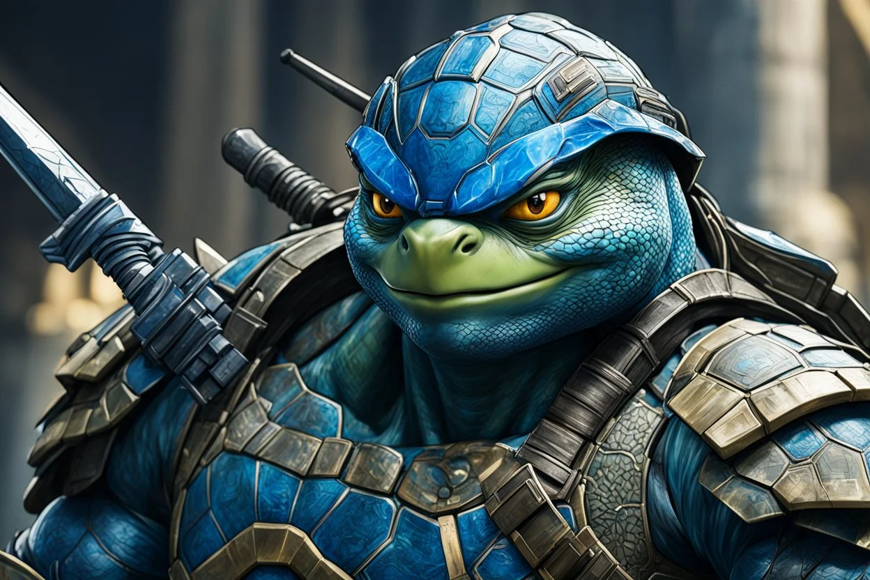 Leonardo in 8k live anime artstyle, Turtles, blue ronin custom, TMNT them , dynamic pose, intricate details, highly detailed, high details, detailed portrait, masterpiece,ultra detailed, ultra quality