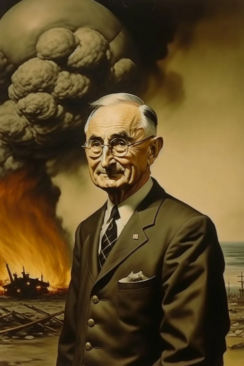 President Harry S. Truman painted dropping a bomb on hiroshima human monster