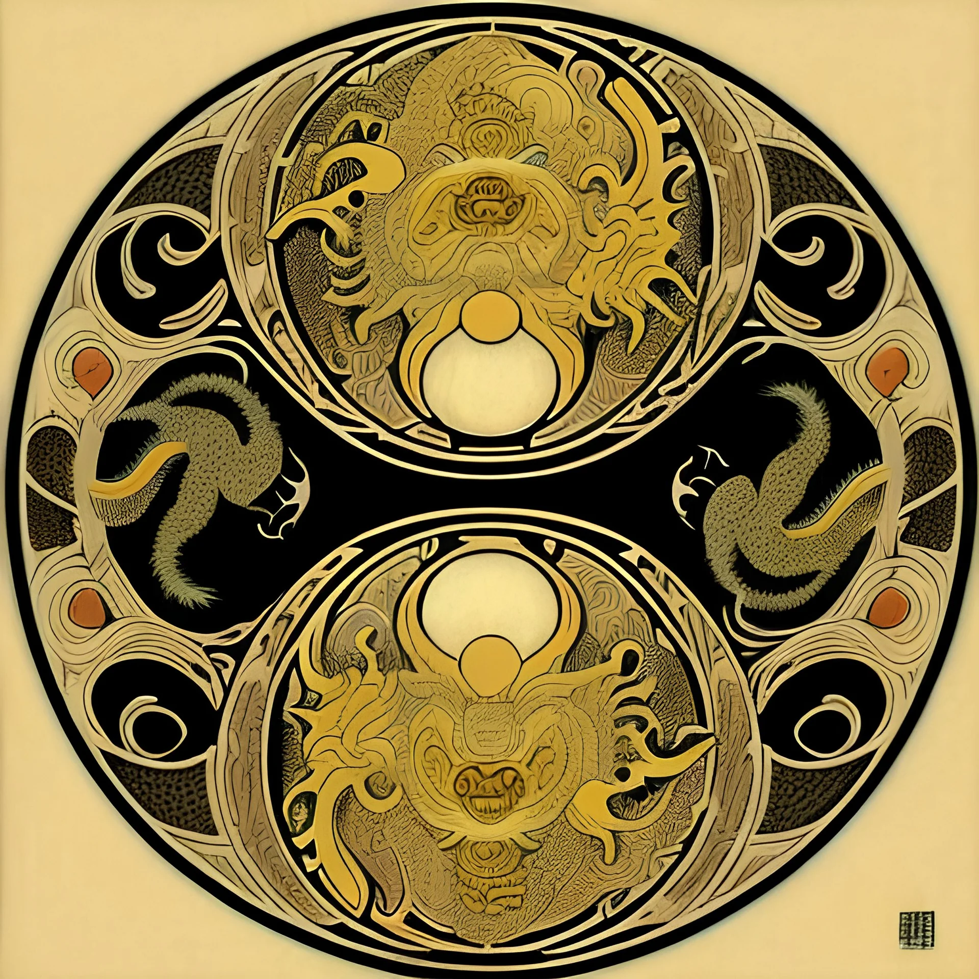 Ukiyo-e Style , ying anf yang sign, dragon