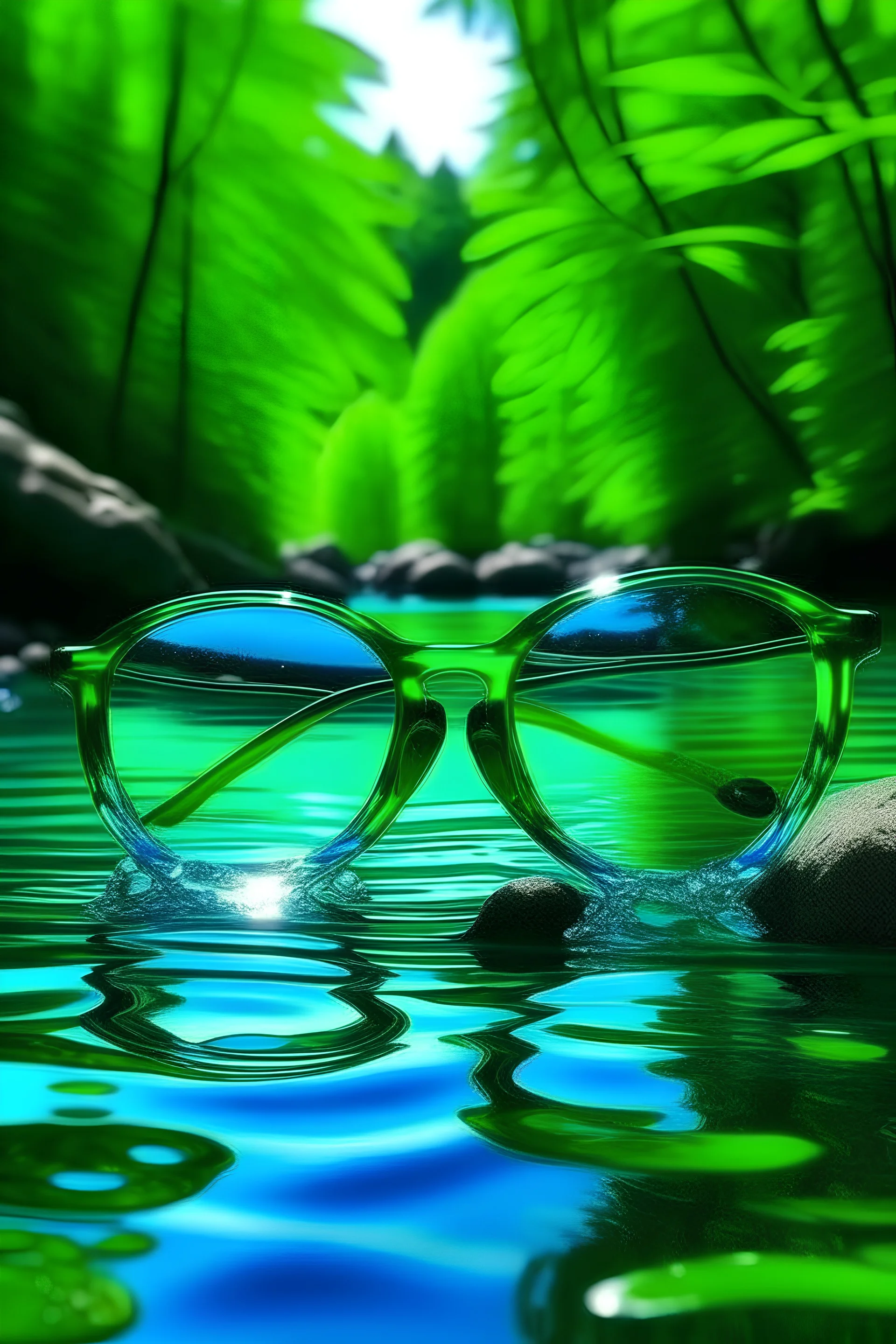 Beautiful nature green glasses and blue water