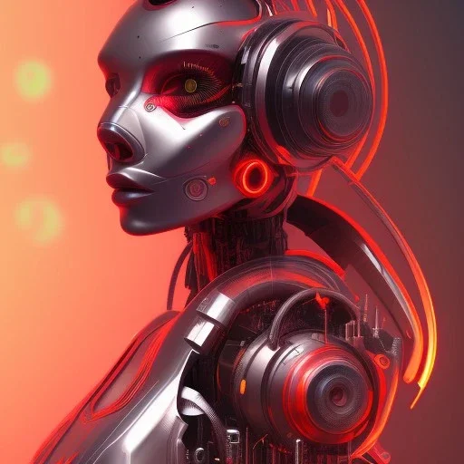 A beautiful portrait of a cyborg bird red color scheme, high key lighting, volumetric light high details psychedelic background