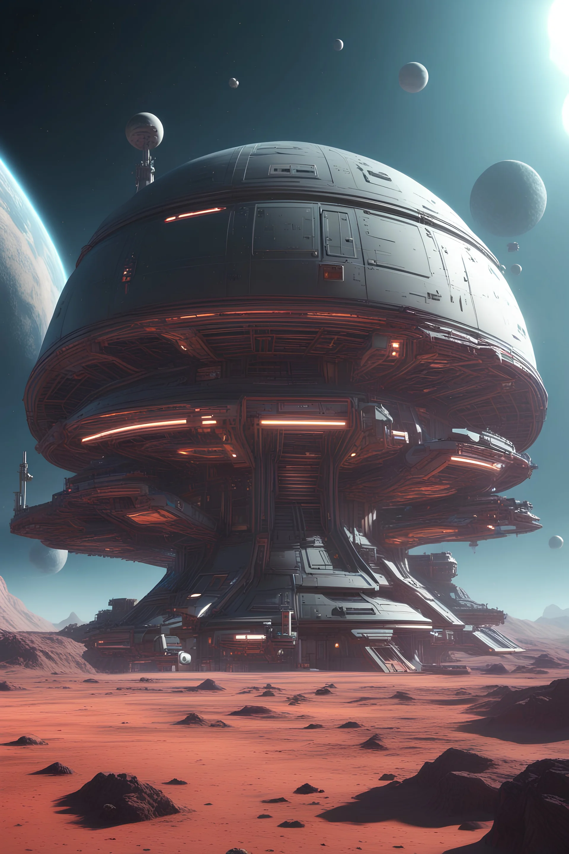 A hyper detailed sci-fi illustration of a space station or alien planet, octane rendered, masterpiece, 4K, HD