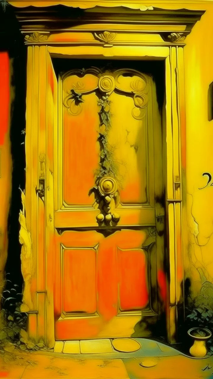 A golden yellow door painted by Salvador Dali