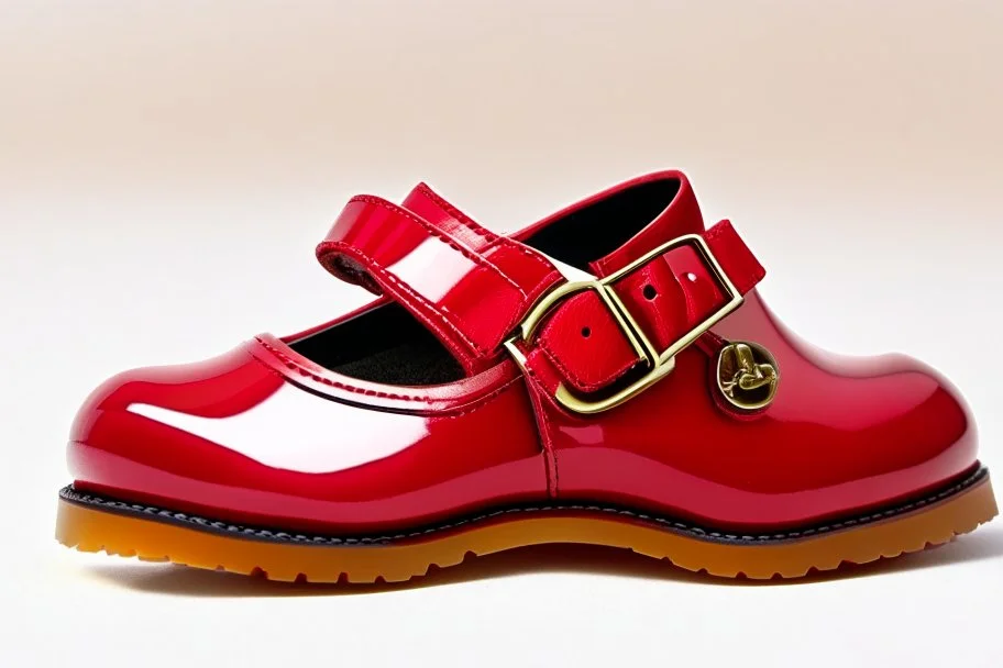 the youth footwear has a mary jane style with hot red patent leather uppers and a buckle strap. at the soles, the creative duo implanted hundreds of unique back and front teeth into the base.