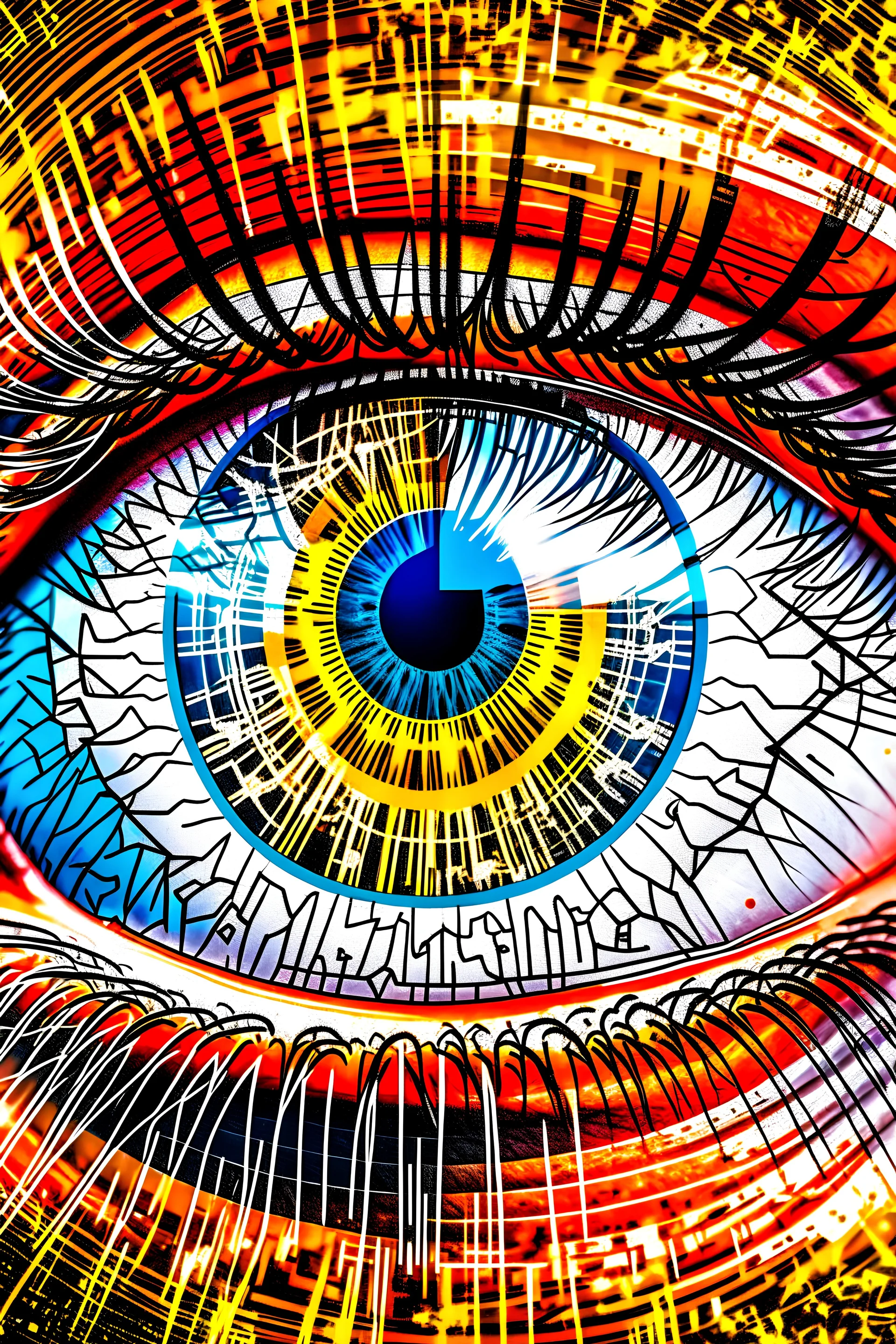 close up eye crystalized eye with a maze in the iris