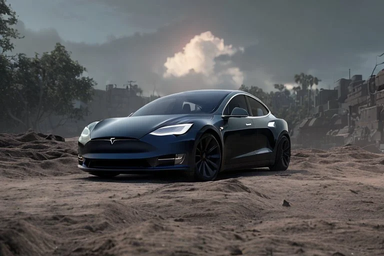 A Tesla 'Model Y' is parked, within the trench of the Death Star. (CINEMATIC, WIDE ANGLE LENS, PHOTO REAL)