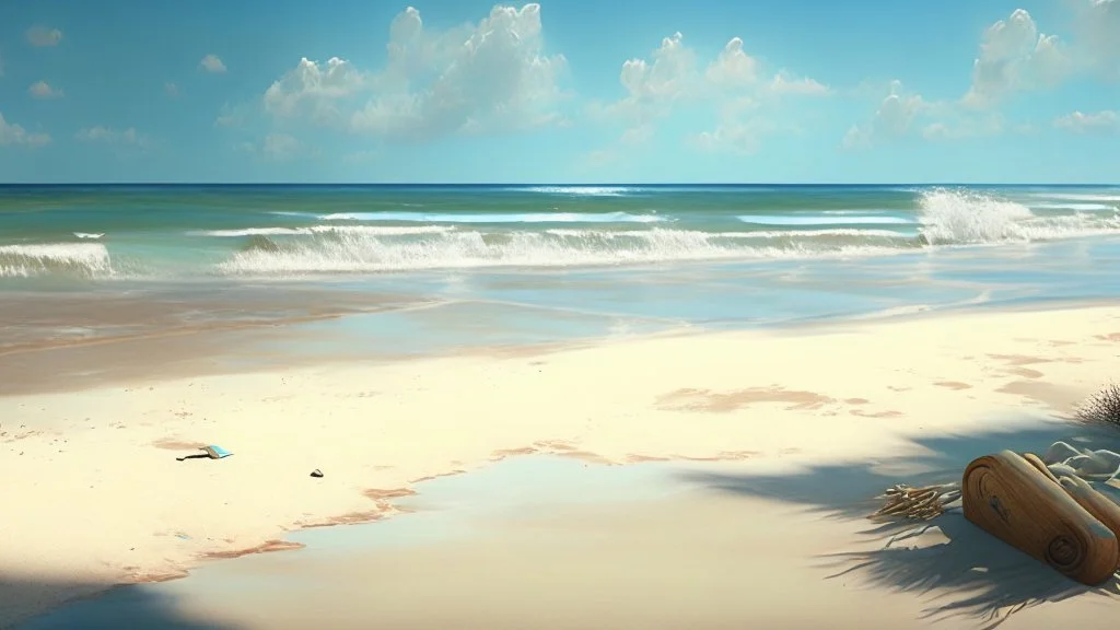 spiaggia e mare mezzogiorno, iperrealistico , cinematografico