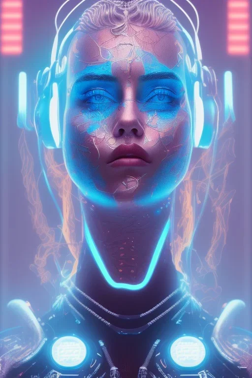 mø face, cyberpunk,blue tones, style free