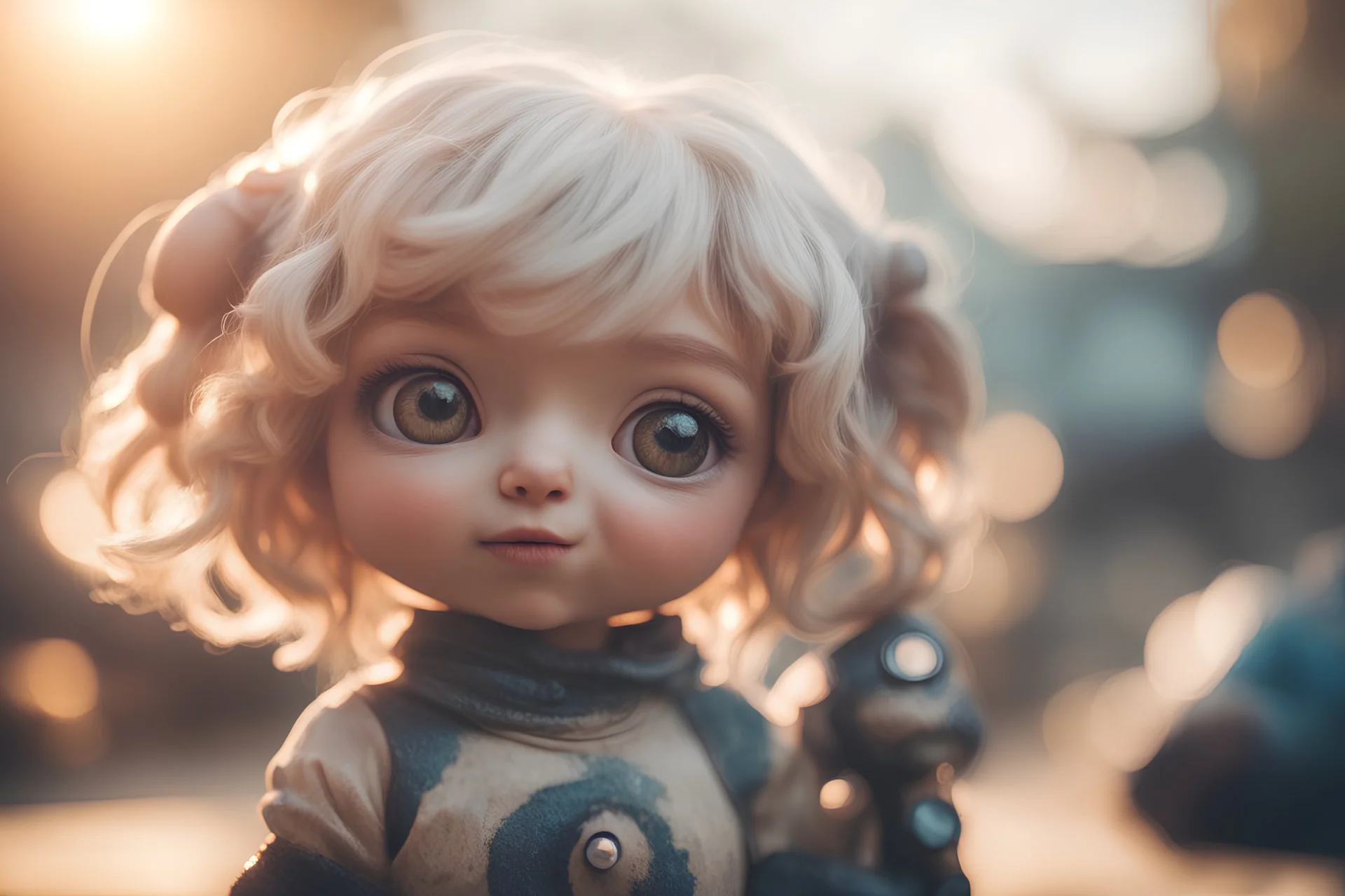 ugly Vogons with cute chibi girl in sunshine, ethereal, cinematic postprocessing, bokeh, dof