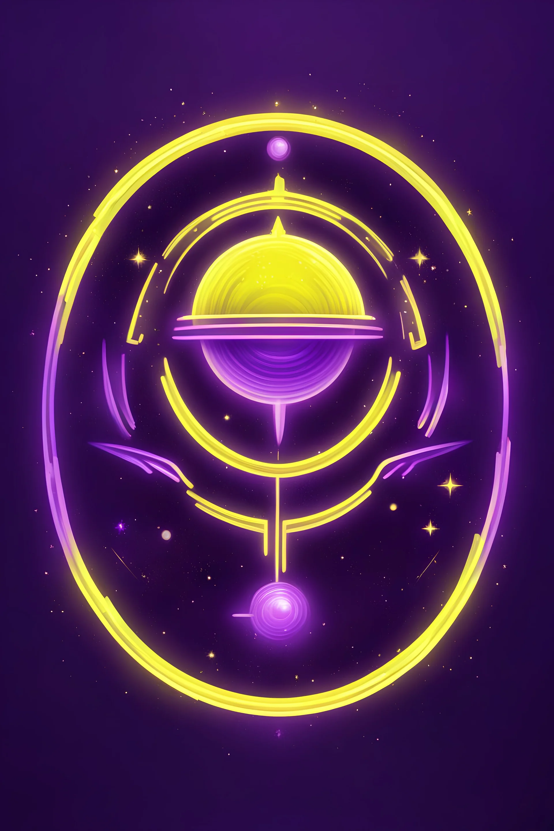crie um logotipo para uma associação secreta do universo nas cores amarelo neon e roxo brilhante