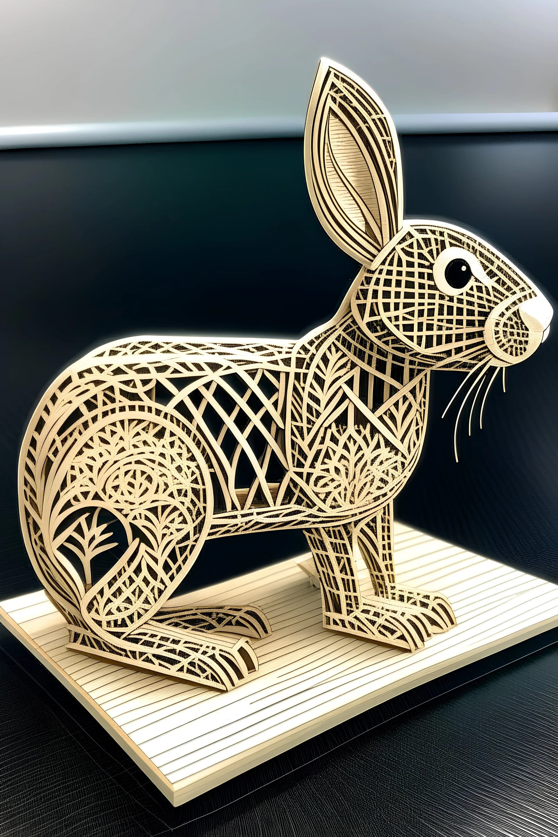 Please make a laser cutting bunny and cross cane weave design