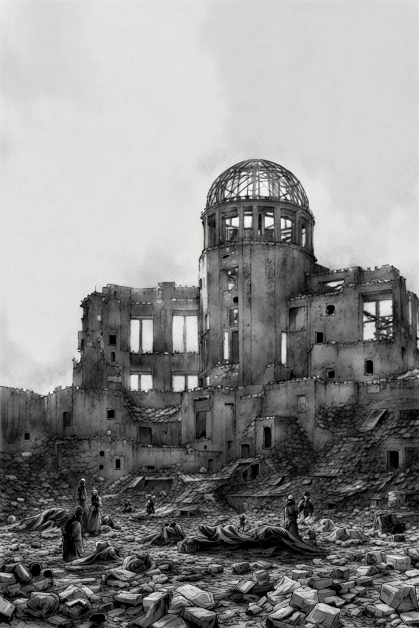 hiroshima dome, manga page, greyscale