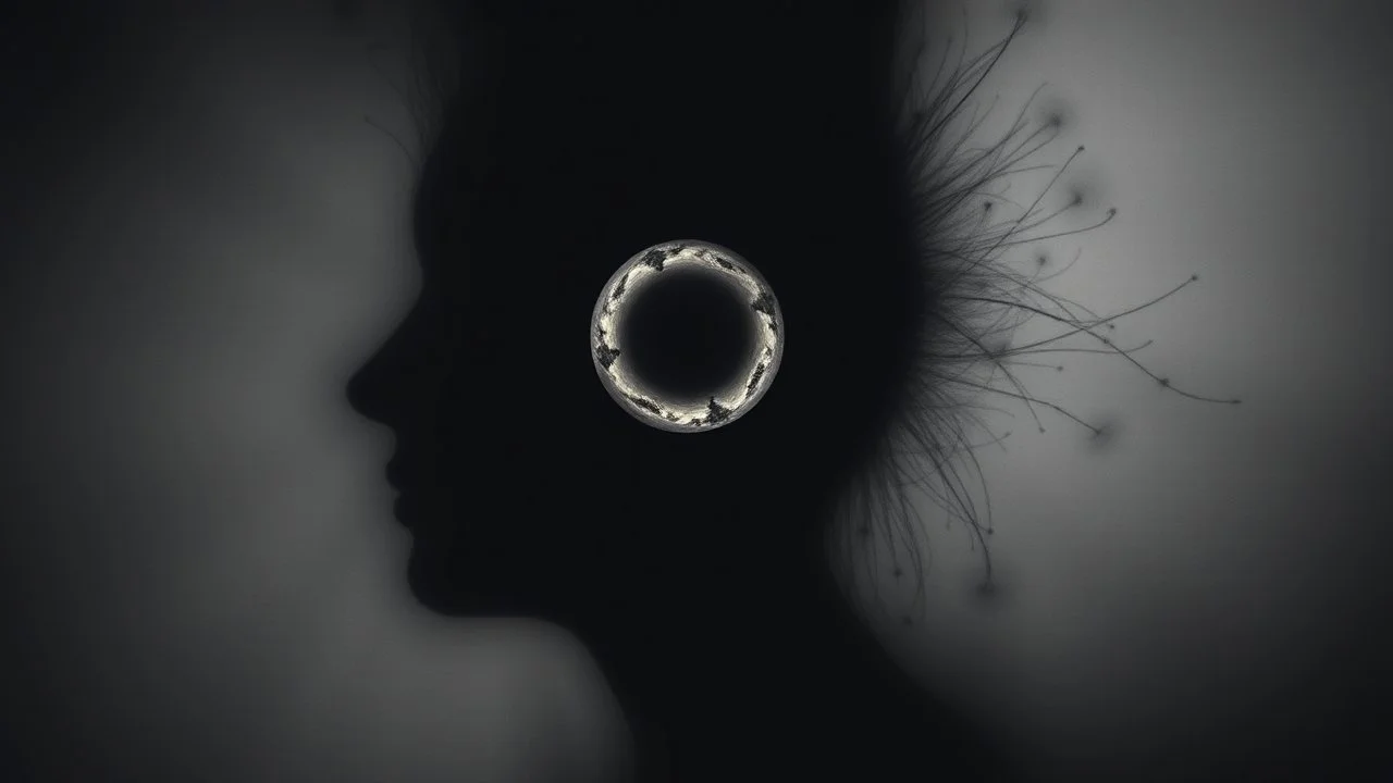 looking into the head, noir, abstract surrealism, minimal, conceptual art, dark