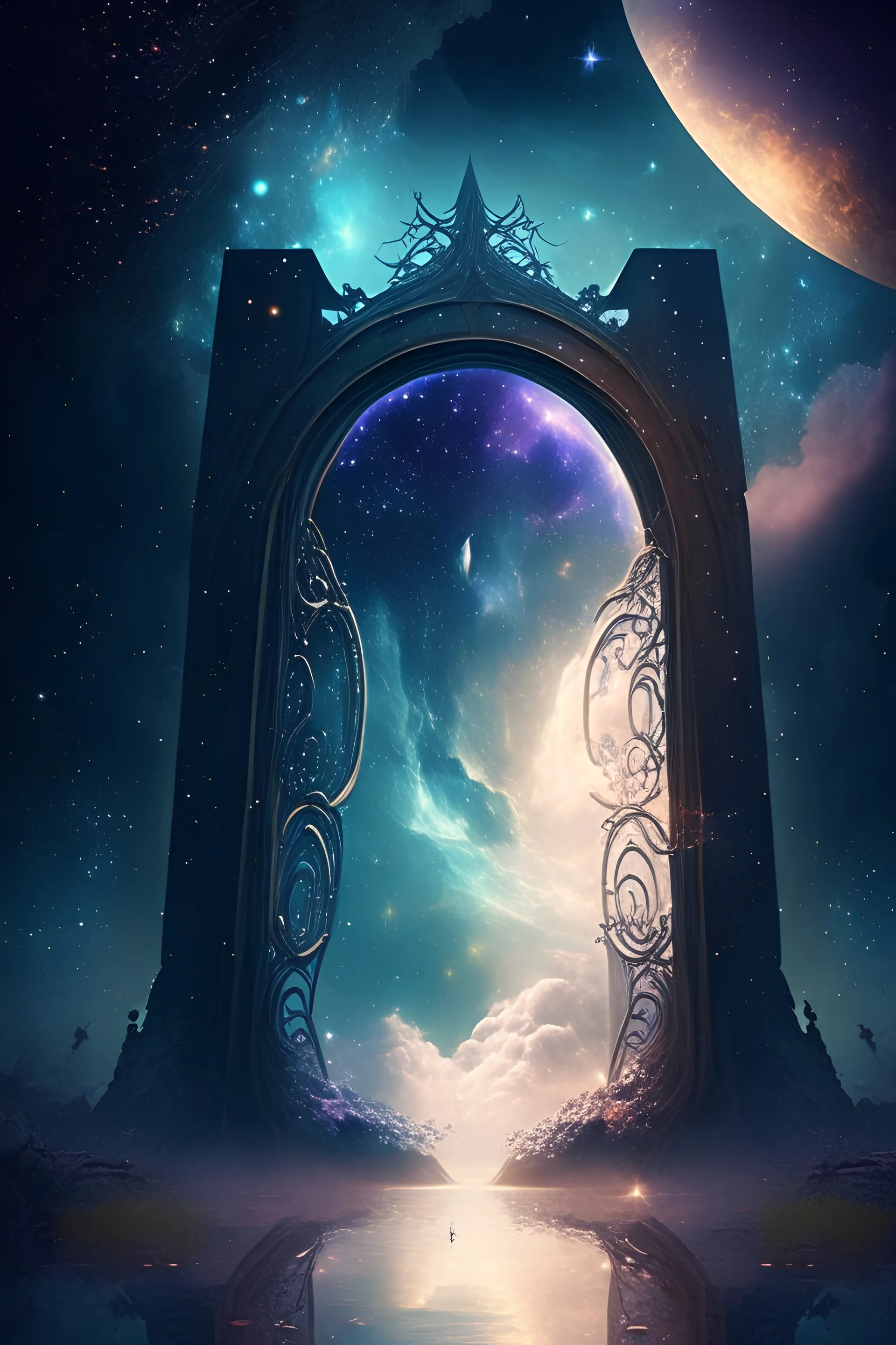 Fantasy gate floating in the universe