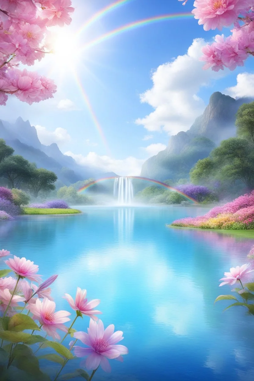 fantastic,Beautiful garden, flowers,rainbows,arc en ciel