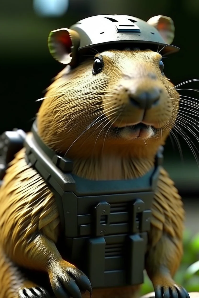 capybara soldier with rilfe M4 with helmet ready to go to war realistic