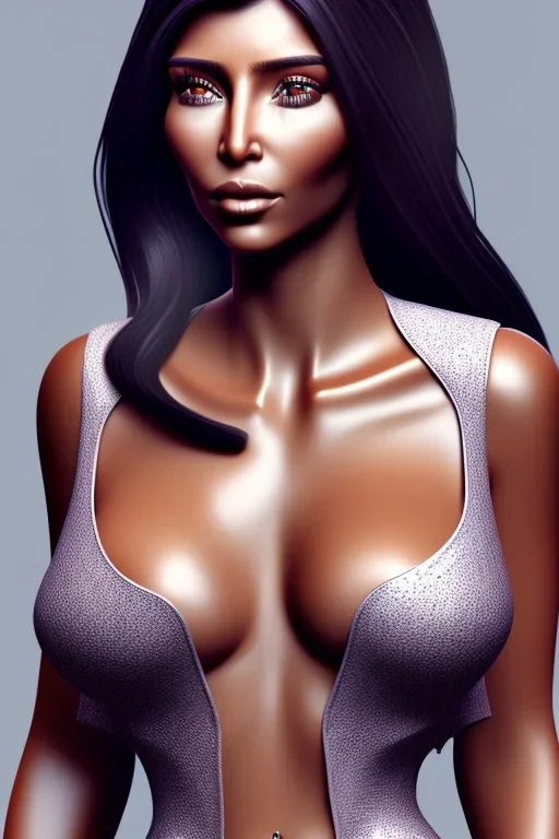 full body, Kim Kardashian, identify face, animal skin clothing , big busty ,8k quality