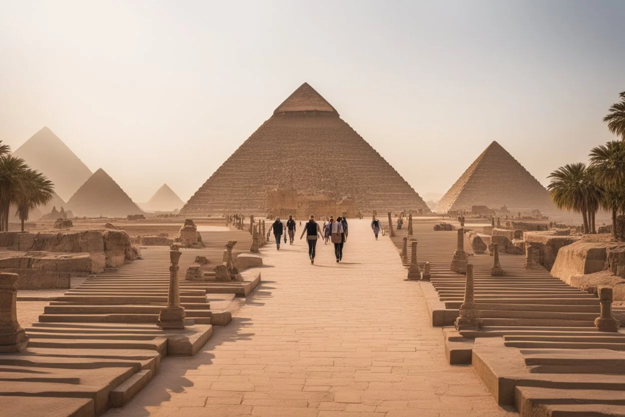 tourist walkway with the pyramids