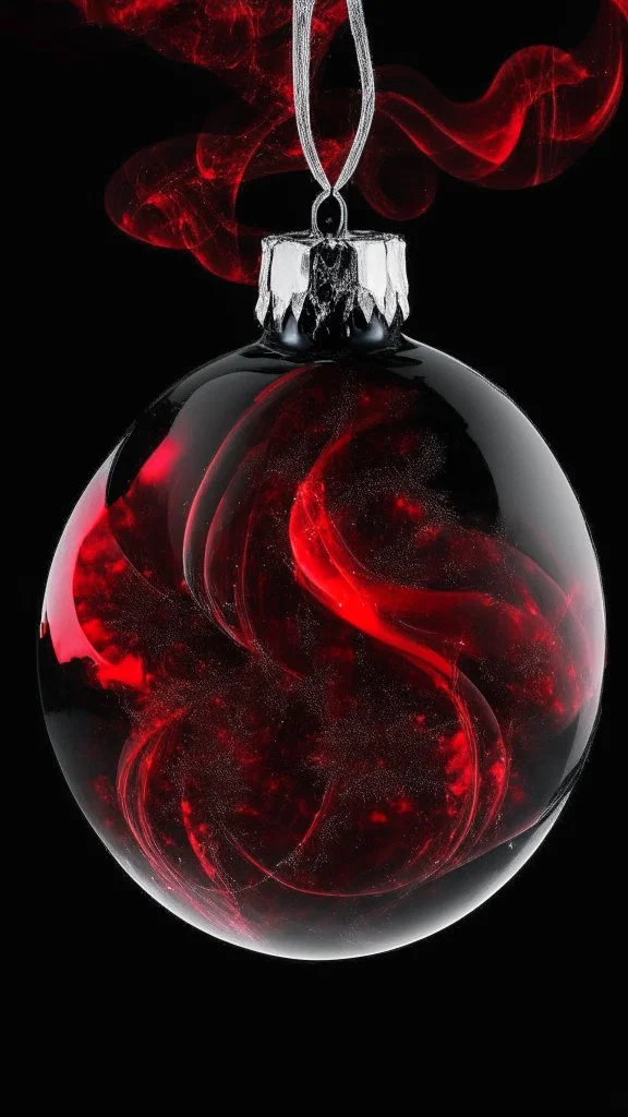 smoke art red and black colours with shiny glass christmas bauble