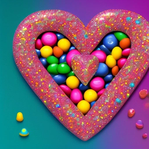 A heart made out of candy and glitter