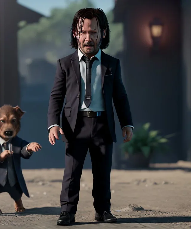 John wick toddler, full body, dramatic lighting, angry, hyper realistic